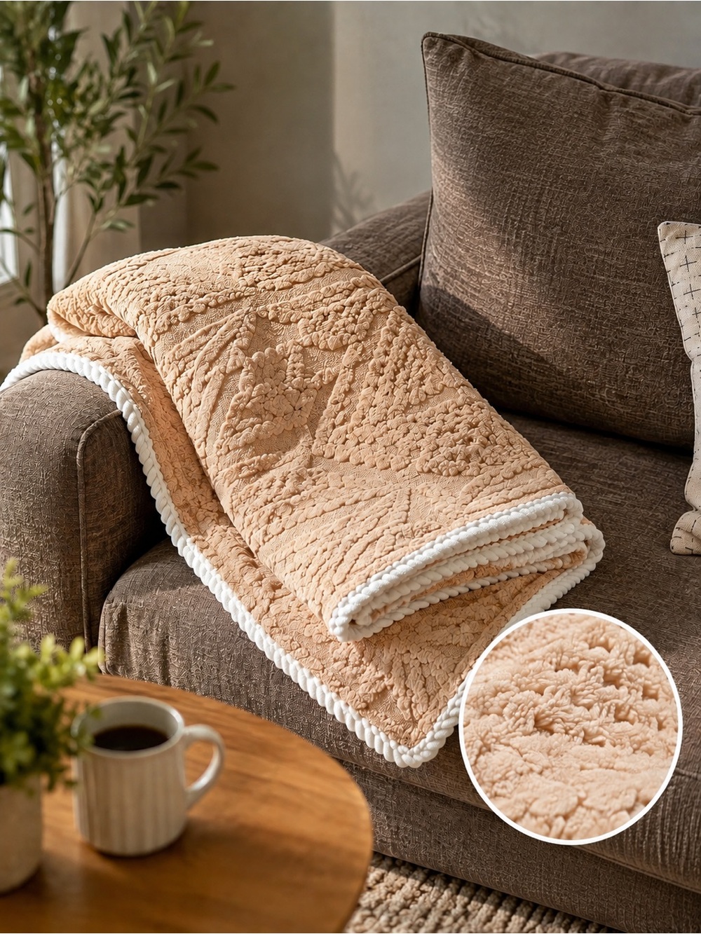 Beige Geo Print Sofa Couch Cover Non Slip, Set of 2- 35.4X70.9in each